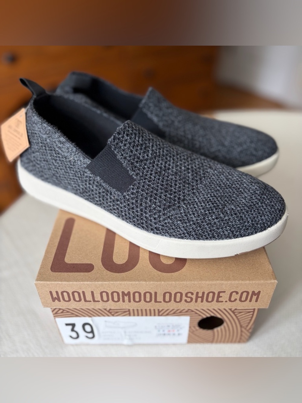 Unisex Australian Merino Wool Slip On Sneakers Black/Charcoal Gray Woolloomooloo
